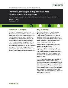 Vendor Landscape: Supplier Risk And Performance Management Vendor Landscape: Supplier Risk And Performance Management